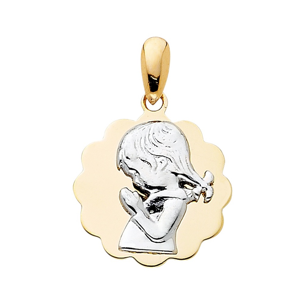 14K Two Tone Religious Praying Girl Pendant